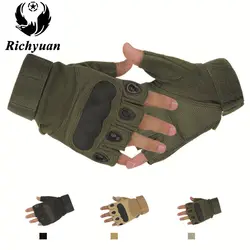 Richyuan военных США спецназа тактические перчатки борьба с боевой скольжению черный половины пальцев перчатки Фитнес кожа Для мужчин