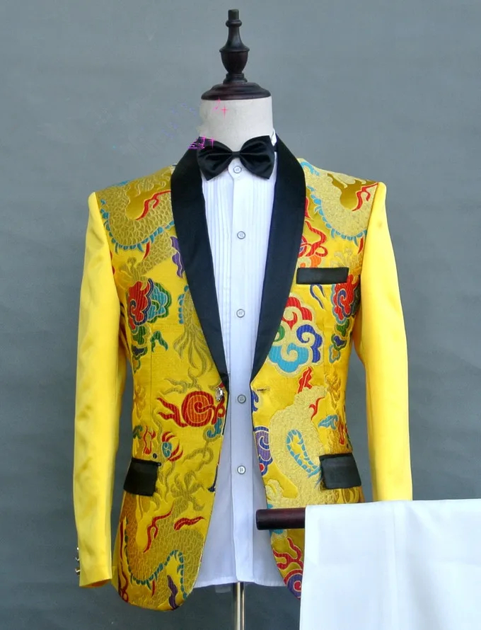 (jacket+pants) Embroidery male suit Party prom stage clothing host show ...