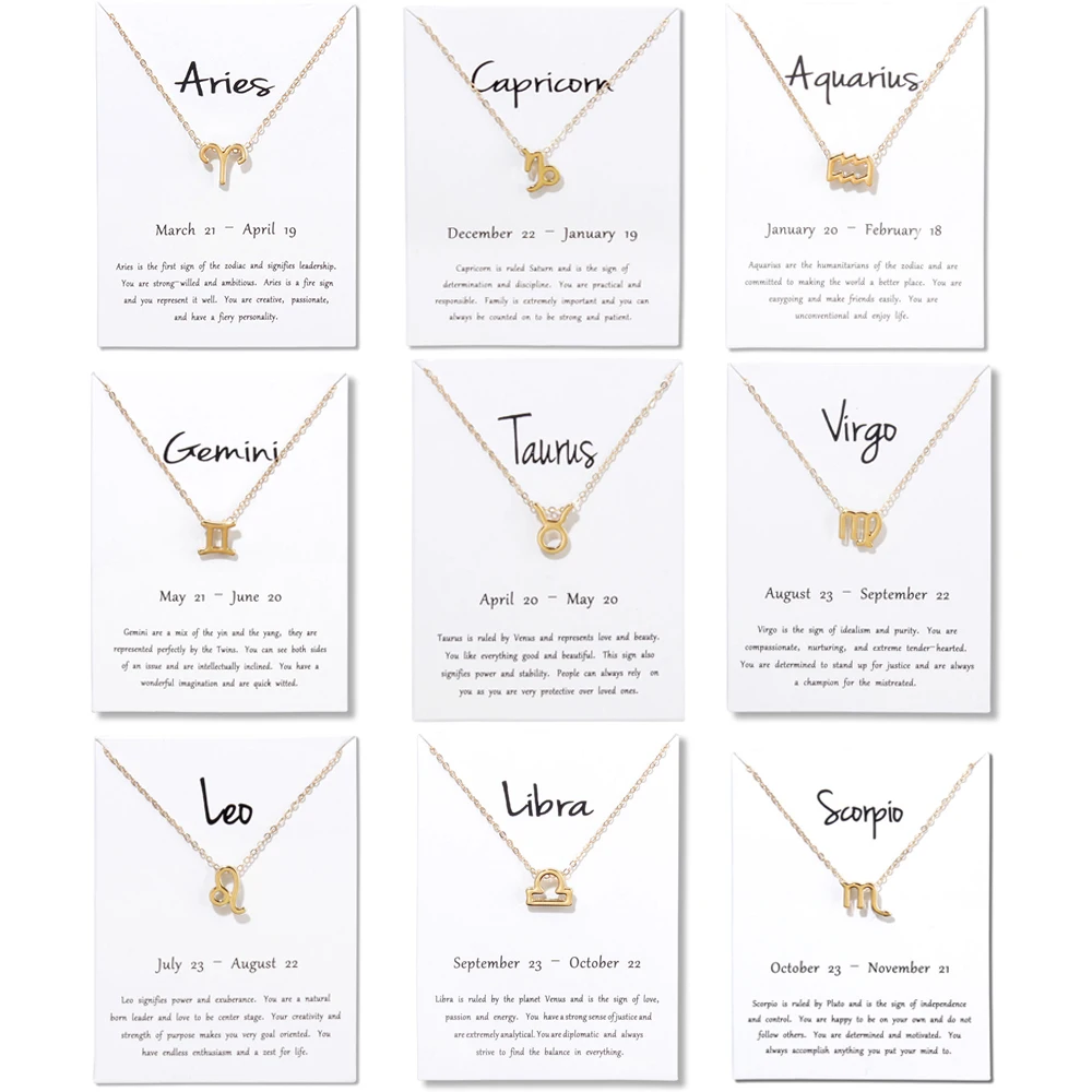 

2019 New 12 Constellation Necklace Pisces Aquarius Aries Capricorn Choker Birthday Gifts Pendant Necklace White Card Jewelry