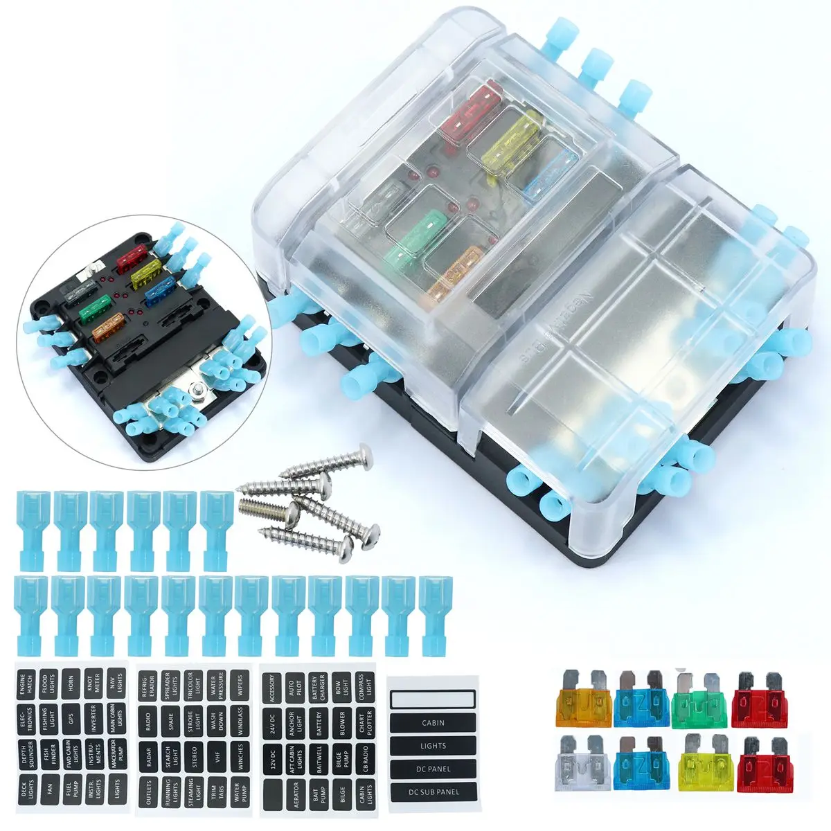 6 Way DC32V 100A Blade Fuse Blocks Quick Terminals with Car Fuse+12P
