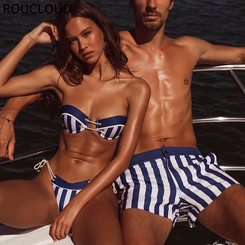 

2019 Sexy Bandeau Bikini Women Swimwear Push Up Bikini Set Two Piece Swimsuit Striped Halter Bathing Suit Beach Wear Biquini