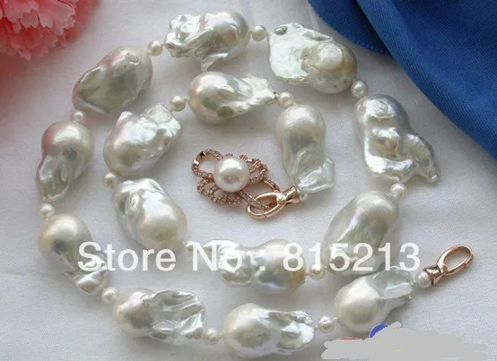 

ddh0069 Rare HUGE 31mm white baroque keshi reborn PEARL NECKLACE