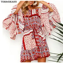 Boho Floral Print Chiffon Mini Dress 2019 Summer Slash Neck Flare Sleeve Ruffles Sundress Ladies Sexy Off Shoulder Beach Dresses Boho Floral Print Chiffon Mini Dress 2019 Summer Slash Neck Flare Sleeve Ruffles Sundress Ladies Sexy Off Shoulder Beach Dresses