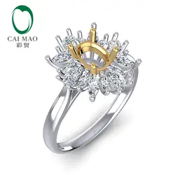 Caimao 0.92ct маркиза и круглый бриллиант 5x7 мм овальным вырезом 14 К белого и желтого золота кольцо зубец вечерние