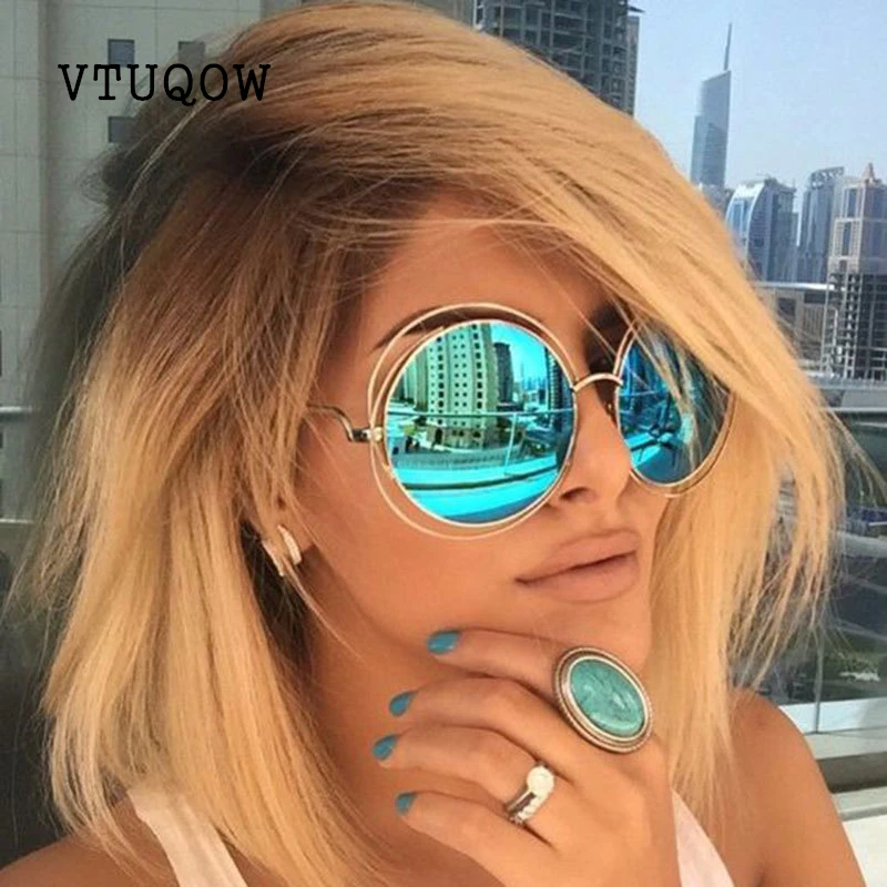 Buy Fashion Retro Round Sunglasses Women Brand Designer Oversized Vintage Lady