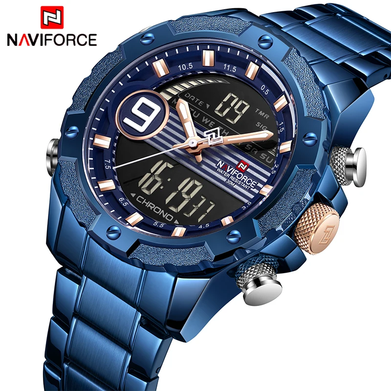 

Top Luxury Brand NAVIFORCE Men Sports Watches Men's Quartz Digital Analog Clock Man Fashion Full Steel Waterproof Wristwatch