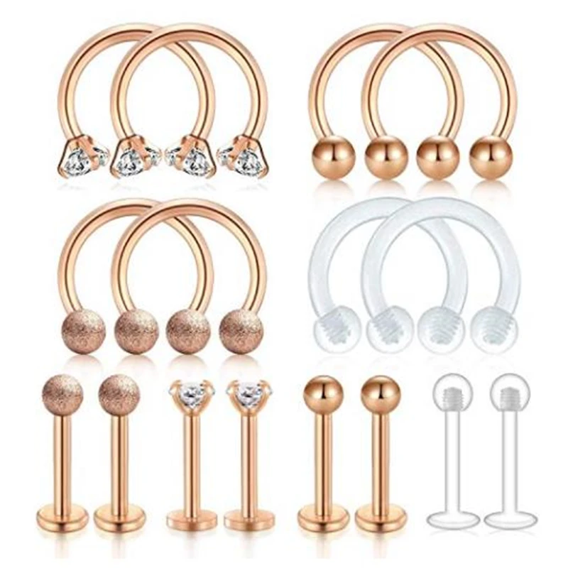 

Surgical Steel Lip Rings Studs Nose Septum Rings Piercing Horseshoe Hoop Clear Retainer CZ Labret Helix Daith Lobe Tragus Earrin
