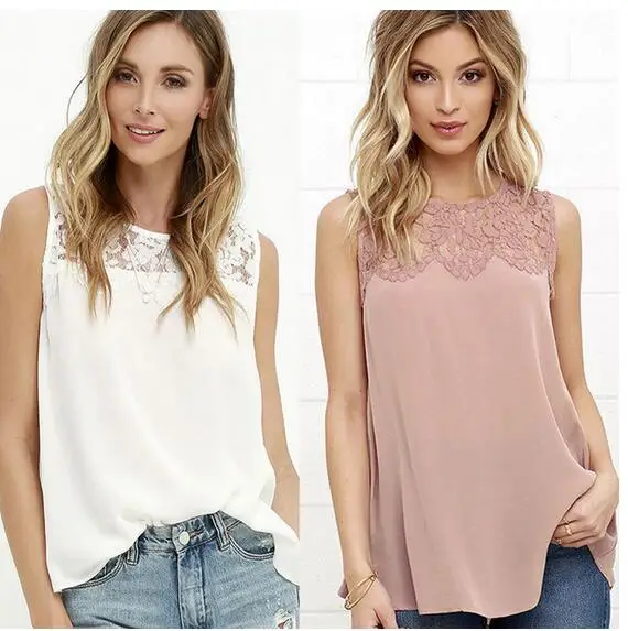 

T Hot 2019 summer new women round neck sleeveless large size Rayon T-shirt openwork crochet lace vest