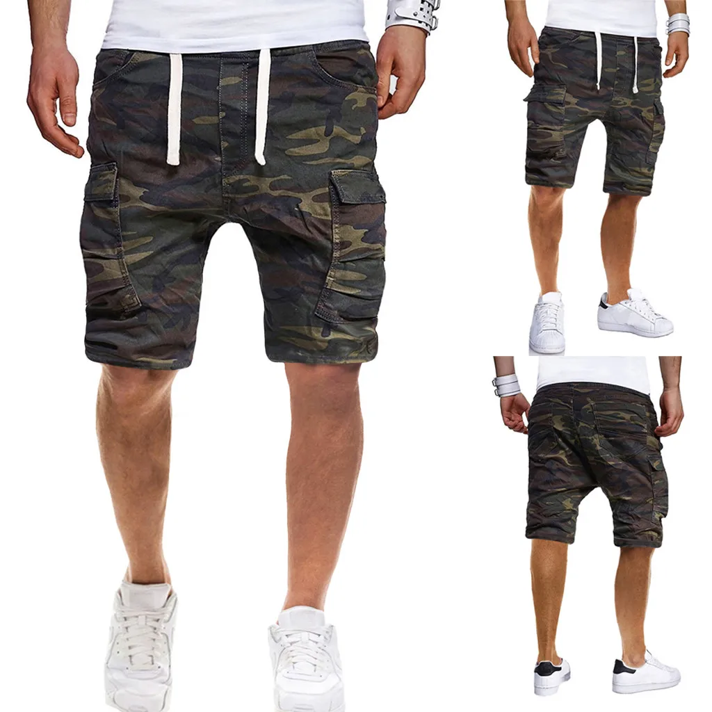 Шорты мужские модные спортивные камуфляжные ремни повседневные свободные треники шнурок Spodenki Pantalones Cortos короткие Masculino