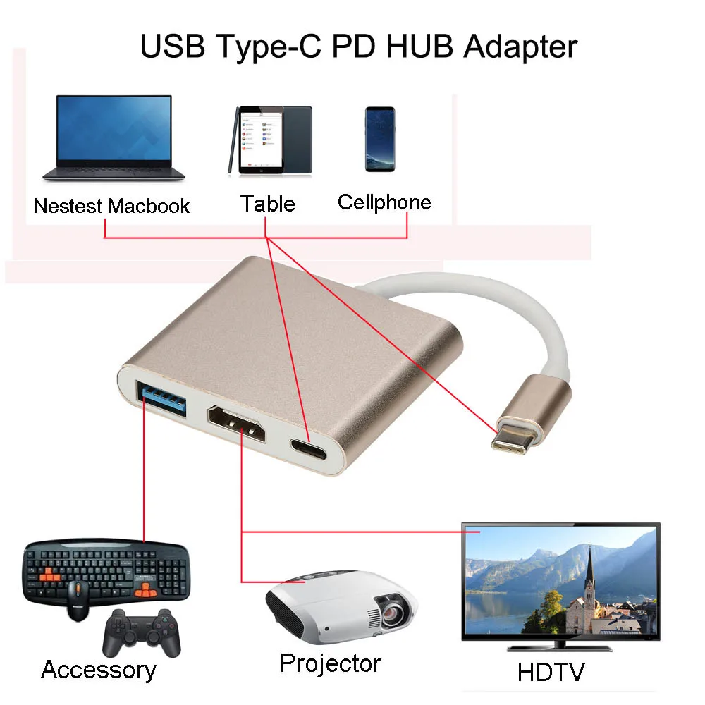 

New Type C To 4K HDMI USB 3.0 Charging HUB Adapter USB-C 3.1 Converter For Macbook Smartphone PC iMac Laptop HUB Adapter 25