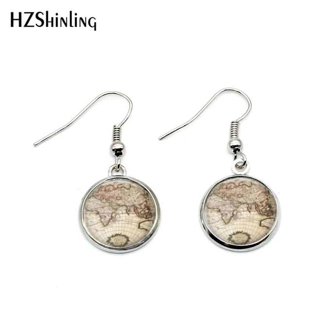 Nhe 0013 Vintage Gl Globe Earrings Planet Earth World Map Art Nhe 0013 Vintage Gl Globe Earrings Planet Earth World Map Art Earring Cabochon Jewelry