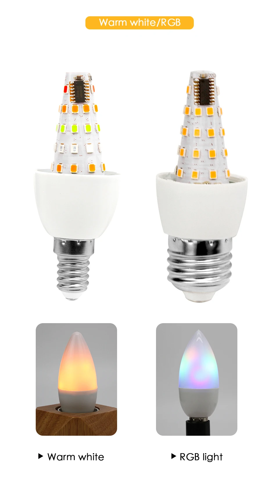 Светодиодный светильник-свеча E27 E14 E12 светодиодный светильник RGB светильник ing Bombillas 3 Вт 110 В 220 В Рождественский креативный светильник s Lamparas