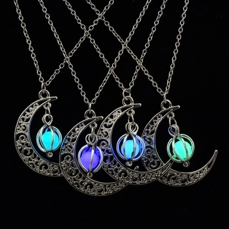 Светящееся лунное ожерелье в виде сферы Хэллоуин Тыква кулон светится в темноте синий, зеленый, фиолетовый небесная луна Ювелирные изделия для женщин девушки подарки