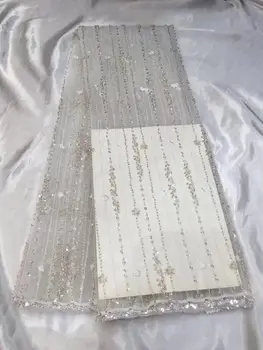

New pattern 5yards GY86# Crystal white striped sequins and beads lace fabric for bridal wedding dress/sawing Free shipping