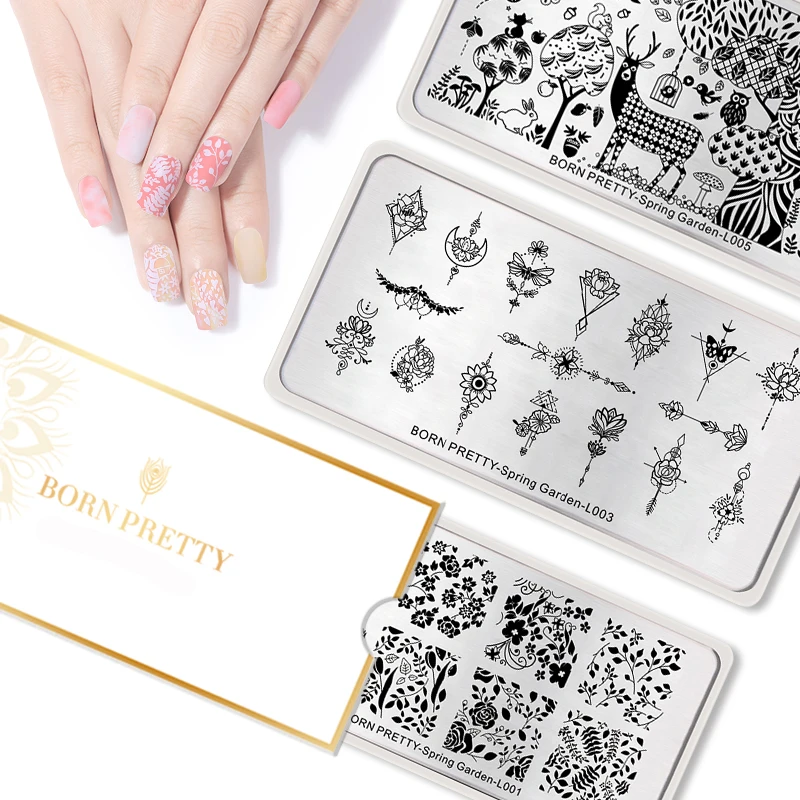 

BORN PRETTY 5 Design New Arrival Nail Art Stamp Image Stencil Flower Spring Garden Style Manicure Printing Plate Template Tool