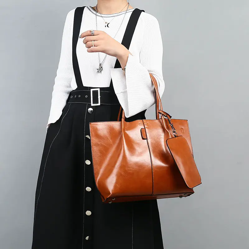 

Oil Wax Leather Shoulder Bag Composite Bags for Women 2018 Large Capacity Tote Purses and Handbags Clutch Sac A Main Bolsos New