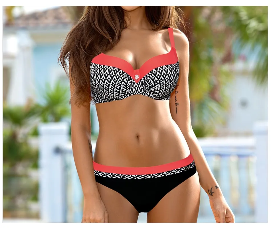 La MaxPa bikini swimwear women 2018 summer sexy bikini set push up swimsuit female two piece swimsuit women halter yellow bikini_14