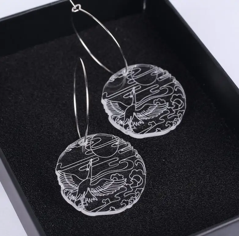 

Fashion Chinese wind and crane waves dangle earrings personality acrylic long chain transprent cranes earrings for women girl