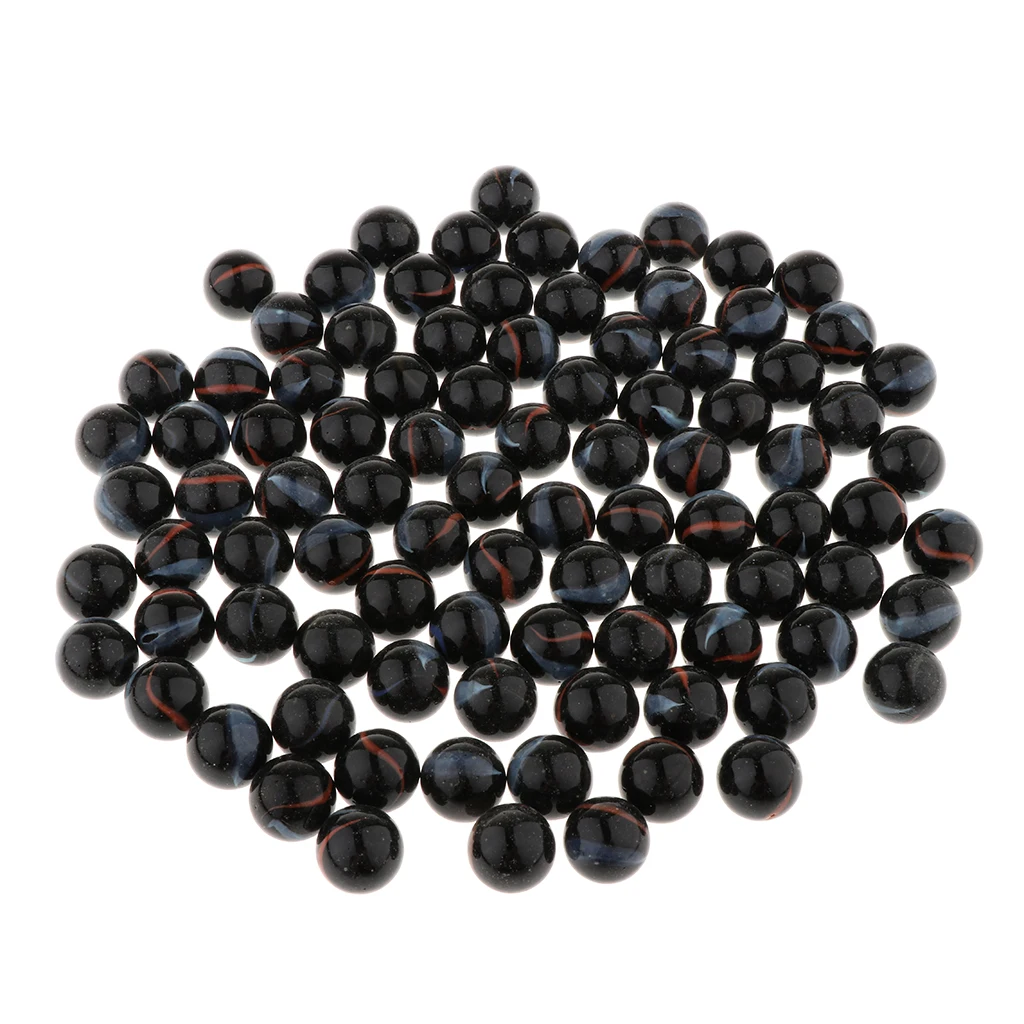 

90 Pieces of 16mm Colored Glass Marbles, Kids Traditional Ball Game Toy Vase & Fish Tank Decoration - Black