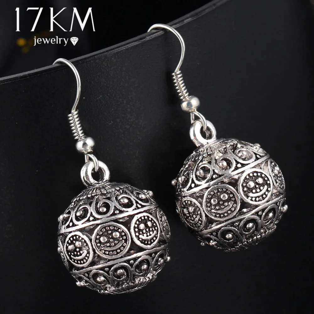 

17KM Brand Bohemia Long Pendant Ball Drop Earrings for Women Vintage Silver Color Bead Tibetan Punk Earrings Pendiente Earrings