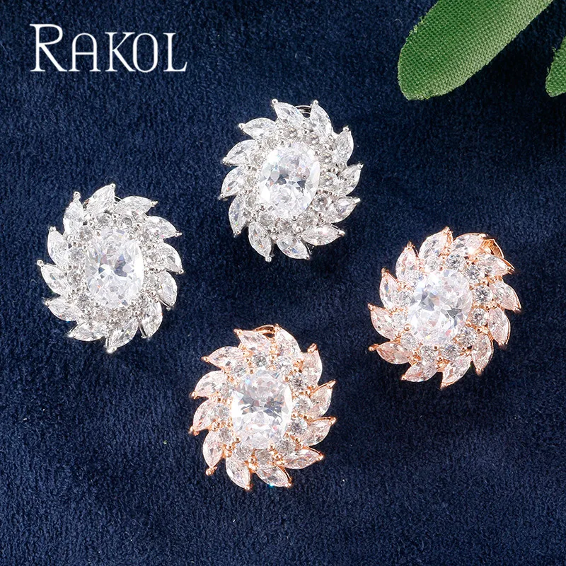 

RAKOL Classic Cubic Zirconia Flower Clip Earrings for Woman Bride Wedding Gift Anniversary Jewelry RE6013K