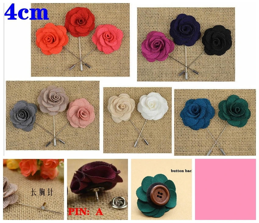 men brooch flower lapel pin 4cm suit boutonniere wedding groomsman wholesale 50pcs/lotlot lot