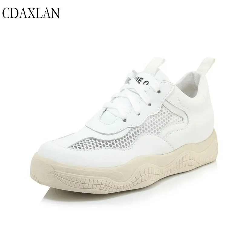 

CDAXIALN new arrivals women's pupm shoes PU leather Breathable mesh lace-up platform mid heel round toe shoe ladies casual shoes