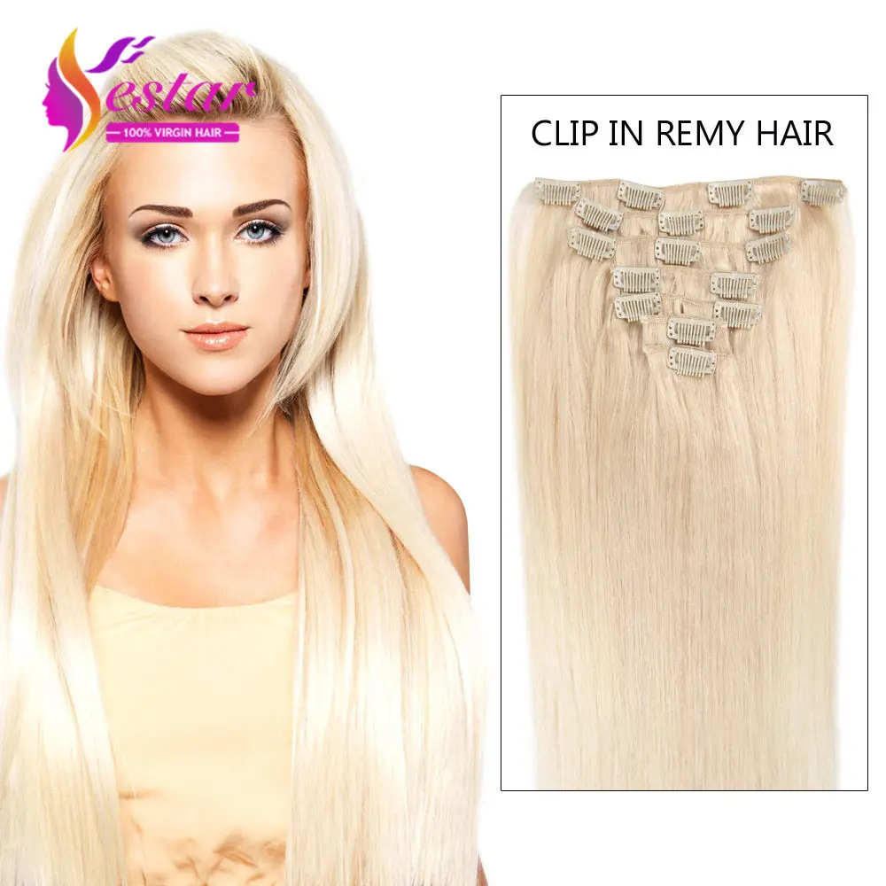 Color 60 Clip in Human Hair Extensions Blonde Human Hair Clip Ins