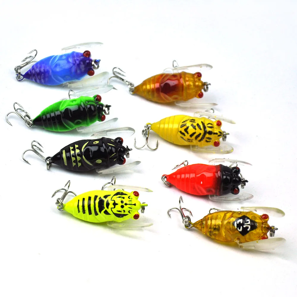 

Lots of 8pcs 40mm 5.9g Hard Fishing Lures Baits Popper Cicada Hooks Tackles