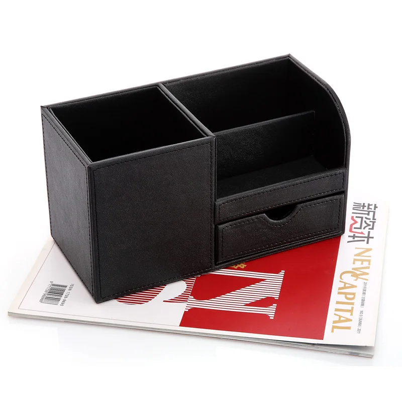 Многофункциональный стол канцелярские Настольный ящик-органайзер коробка для хранения деревянный PU кожаная подставка для ручек