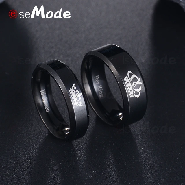 ELSEMODE 1-Piece Titanium His Queen Her King - DIY Engraved Couple Ring - Romantic Engagement Wedding Rings For Men and Women Jewelry