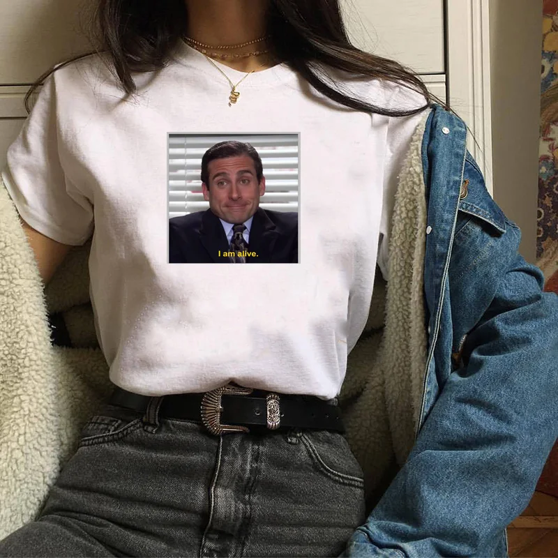 

Kuakuayu YF Women Princess T Shirt The Office Michael Scott I Am Alive Quotes Funny T-Shirt Unisex Tumblr Grunge Fashion Tee