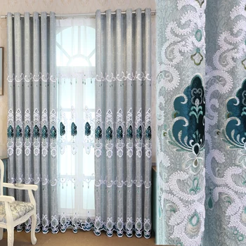 

Custom curtains High grade European style curtain bedroom simple modern Italian velvet embroidery cloth curtain tulle E883