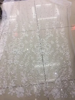 

african glued glitter tulle lace fabric JIANXI.C-10507 with beads Modern design for fashion dress