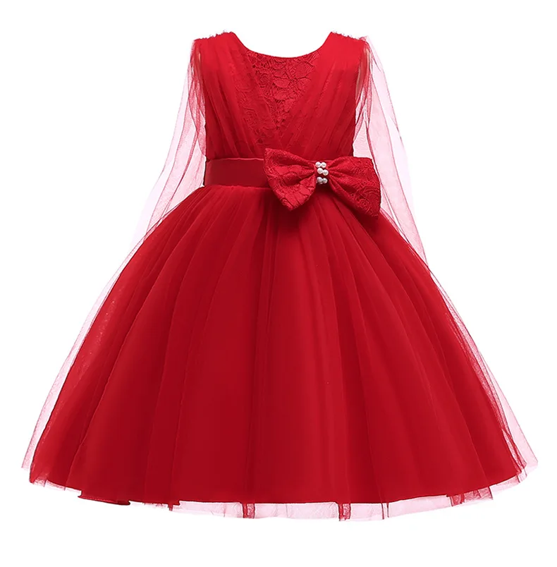 

Retail Pearls Bow Princess Costume Sleeveless Baby Girls Dresses Wedding Party Kids Dresses For Girls Summer baby clothes 5230