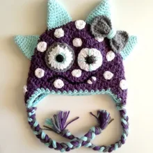 Вязаная вещь; вязаный капюшон в виде для детских мультфильмов темно-фиолетовая шляпа, для фотосессии малыша, хлопок детская шапочка ручной работы