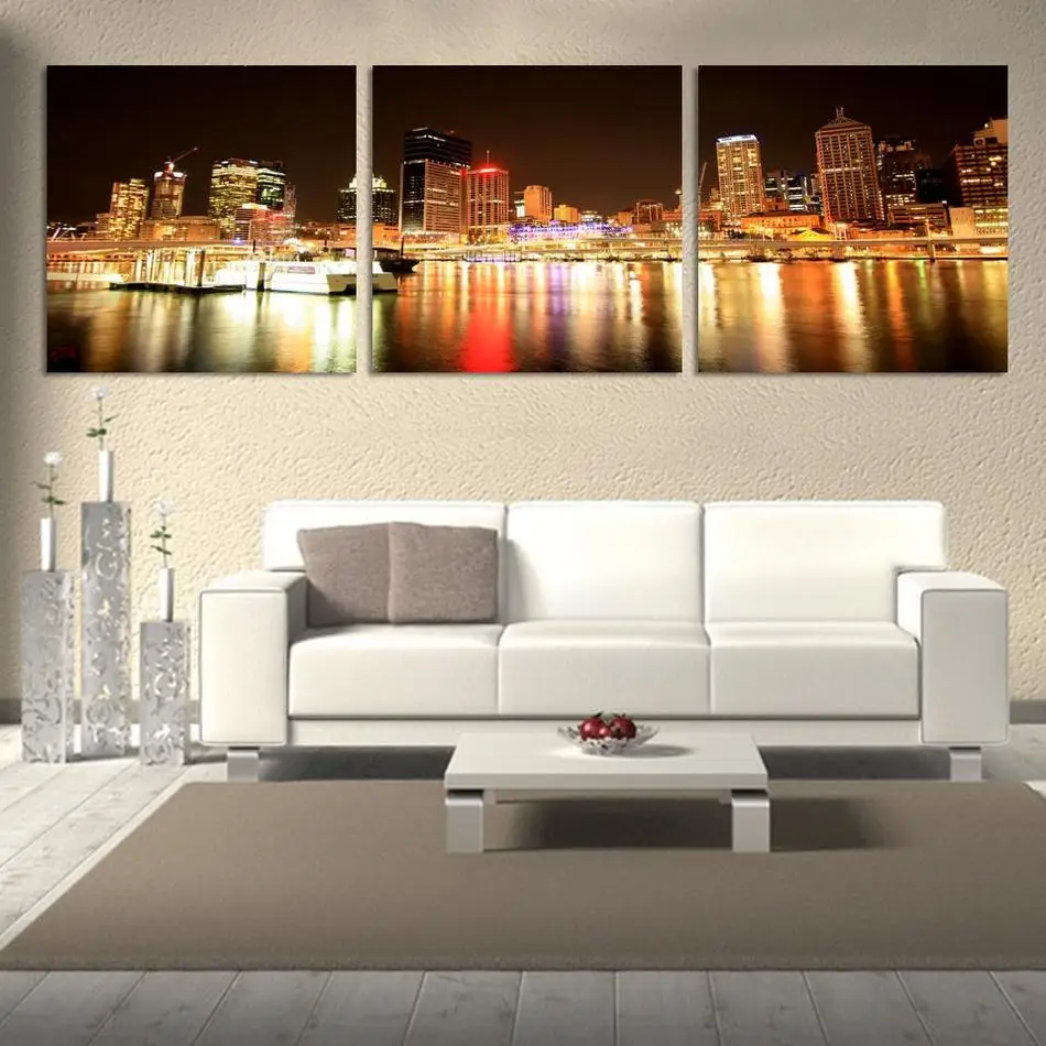 Модный хит продаж 3 панели цветная городская Ночная большая HD картина