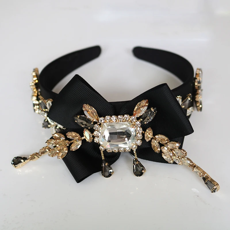 

new arrival baroque exaggerated retro bows tassel crysta snowflake hair hoop hairpin wide hair accessories bridal accessories