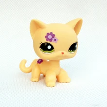 pet shop lps toys Rare pet shop lps toys standing cat cute short hair cat #1962 yellow Animal kitten with purple flowers