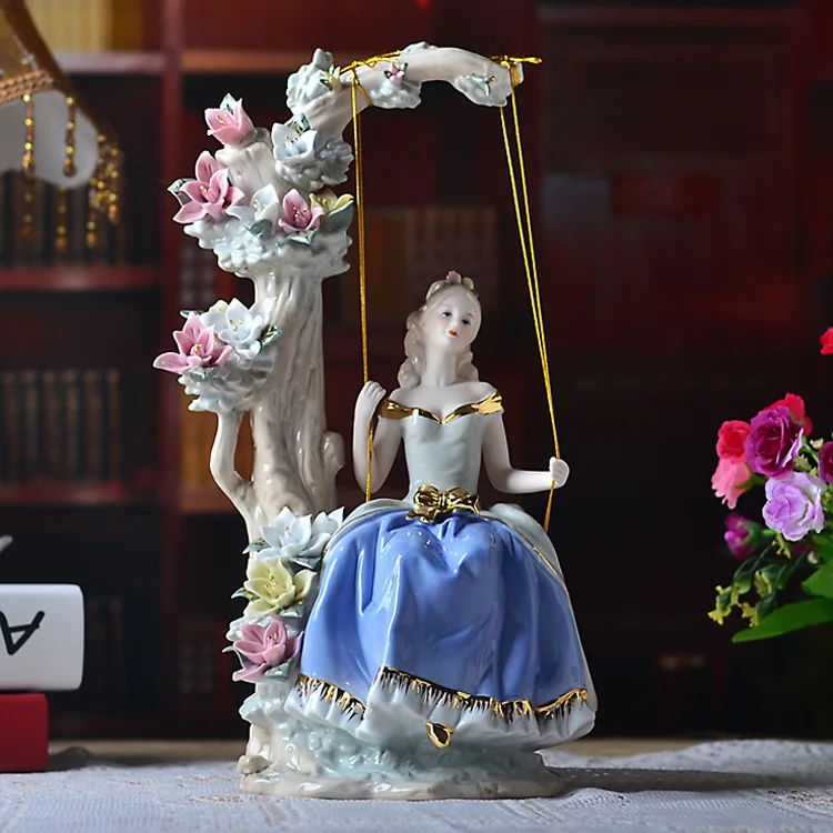В стиле вестерн женские девочка на качелях домашний декор Керамика фигурки художественных ремесел Кофе бар фарфоровое украшение Свадебные украшения - Цвет: girl on the swing