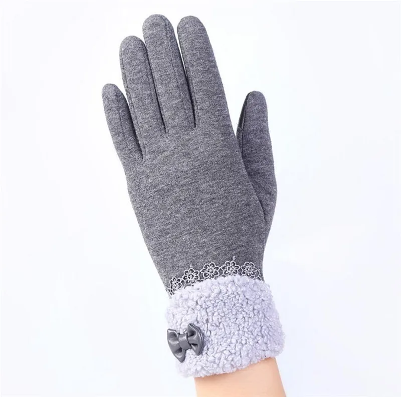 YRRETY элегантные женские перчатки зимние теплые с бантом мягкие наручные перчатки рукавицы из кашемира полный палец Guantes Mujer мода - Цвет: G145 016A Gray