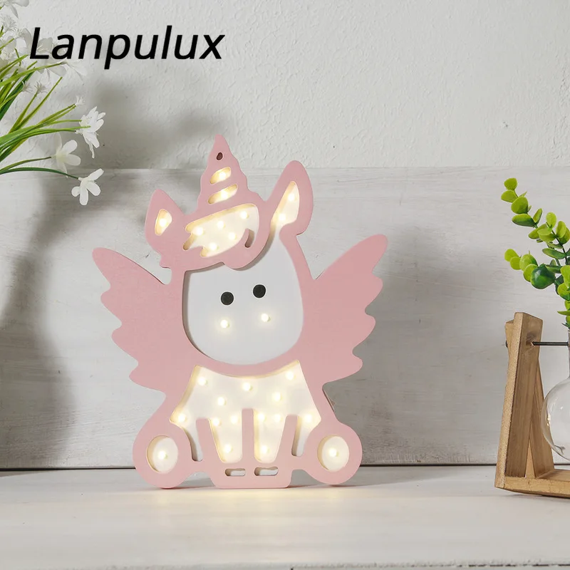 Lanpulux Ангел Единорог светодиодный светильник очаровательный рисунок для детей спальня домашний декор розовый синий прикроватный светильник детский ночной Светильник