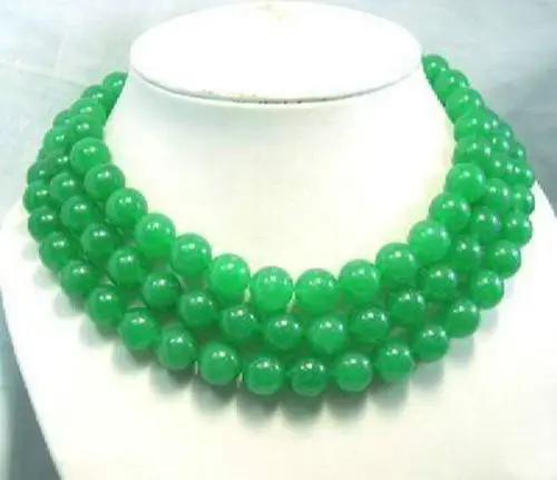 

FREE SHIPPING ****Long 12MM Natural Green chalcedony Round Beads Necklace 50