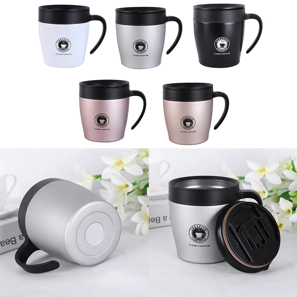 Stainless Steel Travel Mug Water Coffee Cups with Handle and Lid 300ML for Outdoor Camping Picnic Travel Drinkware