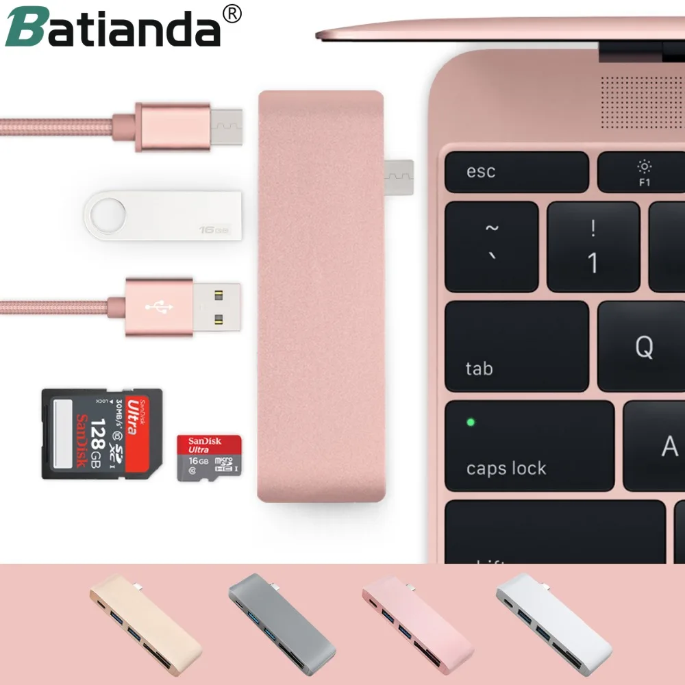 Acheter Adaptateur USB C 5 en 1 avec 2 Ports USB 3.0 lecteur de mémoire Micro SD type c Hub USB 3.0 pour nouveau Macbook Pro Air A1932 Retina 12