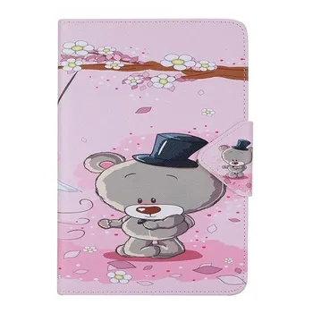 

For iPad Mini 4 PU Leather Case Flip Smart Cover Cute Girl Bear Cats Butterfly Patterns Magnetic Wallet Case with Card Slots