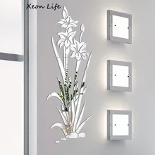 3D сделай сам цветок лотоса зеркальная Настенная Наклейка Съемная акриловая художественная Фреска Наклейка s для гостиной спальни ТВ стены домашний декор