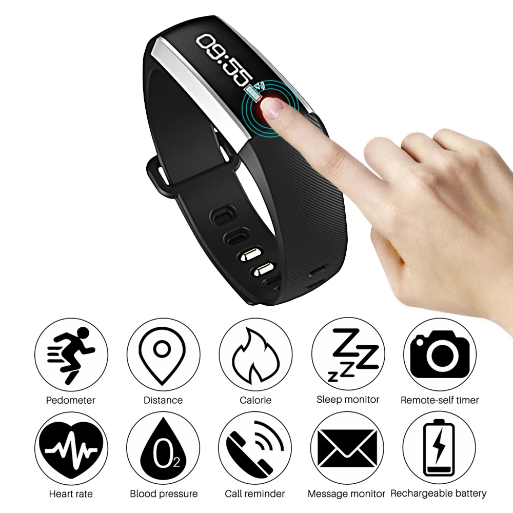Bluetooth умный Браслет Монитор Сердечного Ритма Смарт-браслет с шагометром монитор сна напоминание о звонке будильник для IOS Android