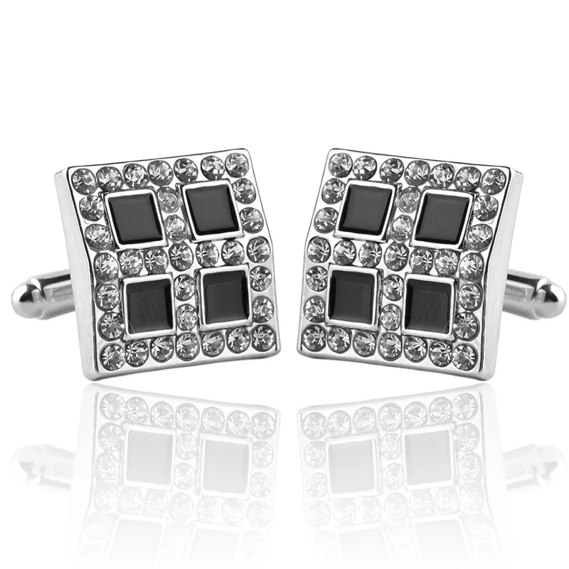 

2016 square personality dignified and elegant black cufflinks new fashion inlay rhinestone enamel cufflinks French cuff nail