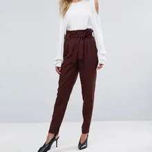 

2018 new simple stylish women commuter high waist belt Harlan pants